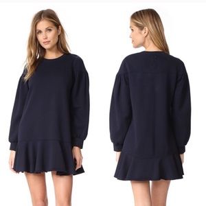 Rebecca Taylor Navy Long Sleeve Ruffle-Trim Sweater Dress
